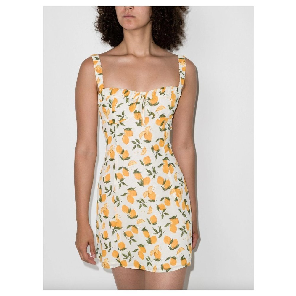 Reformation White Jordy Lemon Print Mini Dress